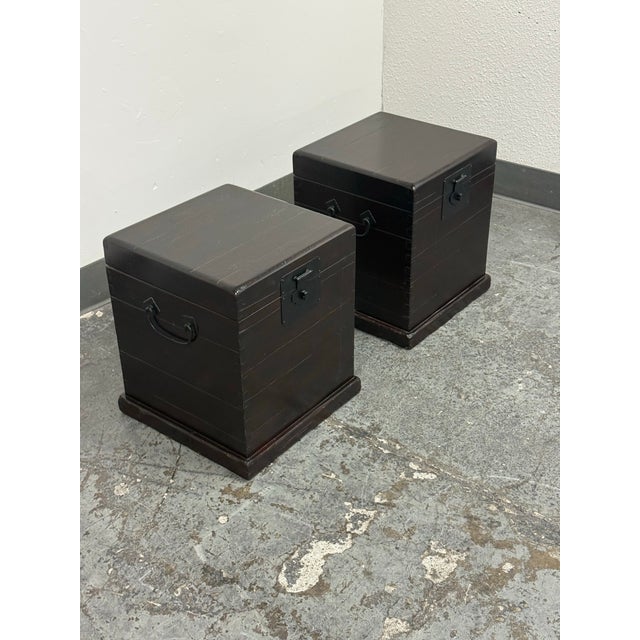 Pottery Barn Emmett Zen Brown Trunk Side Tables, Pair For Sale In San Francisco - Image 6 of 12