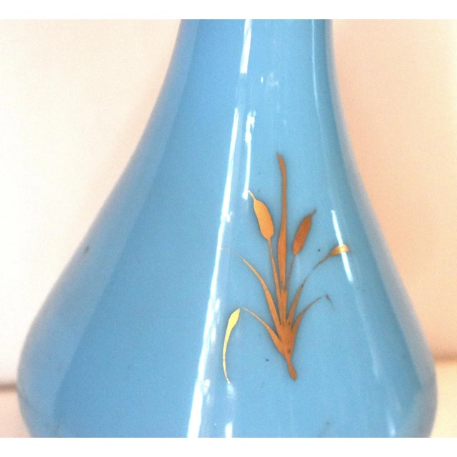 Metal Antique 19th-Century French Blue Opaline Glass Table Lamp For Sale - Image 7 of 9