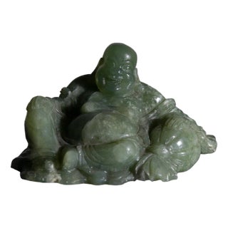 Buddha Statuette in Green Jade, 1950s For Sale
