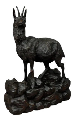 Black Forest Great Carved Wood Chamois Sculpture