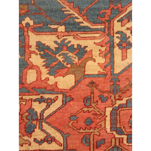 Antique Persian Serapi Carpet, Handmade Rug Light Blue, Ivory, Rusty Red For Sale - Image 16 of 18