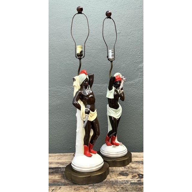 Vintage Mid Century Modern Glazed Ceramic Roma Lamps - A Pair For Sale - Image 11 of 12