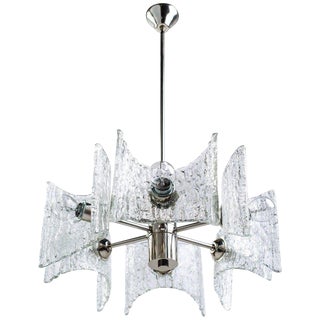 1960's Mid-Century Modern Brutalist Glass Chandelier by Kalmar, Germany For Sale