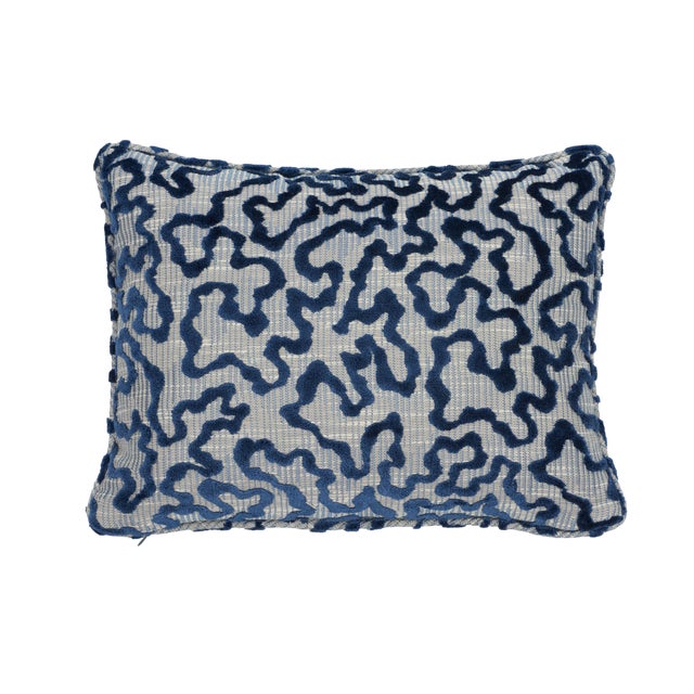 Traditional Schumacher Janis Velvet Lumbar Pillow in Blue For Sale