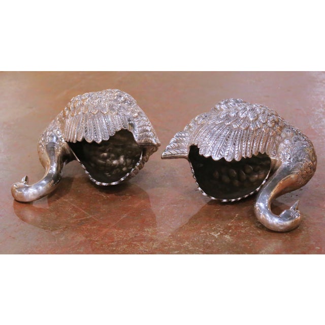 Pair of Mid-Century French Silvered Copper Swan Planters For Sale In Dallas - Image 6 of 7