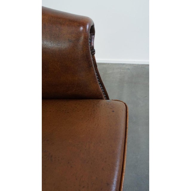Cognac Sheep Leather Club Chair with Fixed Seat Cushion For Sale - Image 10 of 11