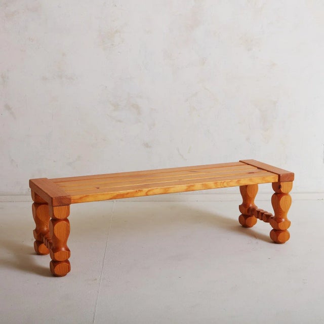 Brutalist Hand Carved Pine Bench by Glas Mäster Markaryd, Sweden 1970s For Sale - Image 12 of 12