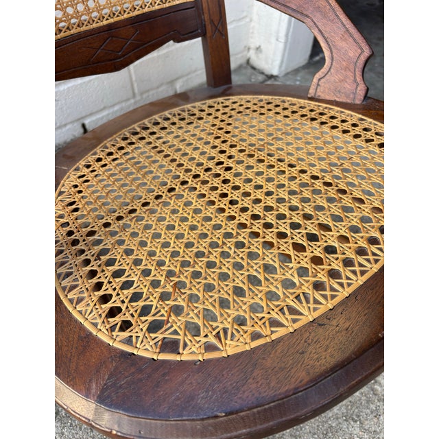 Vintage Victorian Wooden & Cane /Rattan Rocking Chair For Sale - Image 4 of 8