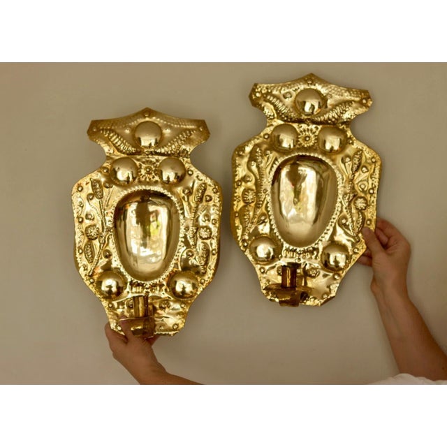 Mid-Century Baroque Swedish Brass Sconces For Sale - Image 10 of 18