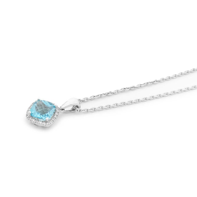 Late 20th Century 14k White Gold Blue Topaz Diamond Pendant Necklace For Sale - Image 5 of 8