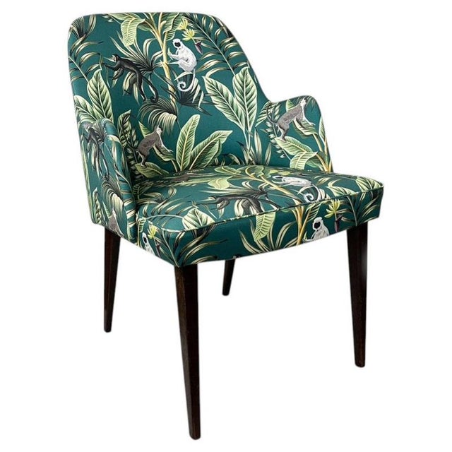 Mid-Century Armchair with Green Ape-Patterned Fabric from Thonet, Austria, 1950s For Sale - Image 14 of 14