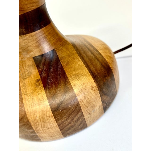 2-Toned Striped Wooden Table Lamp For Sale - Image 11 of 11