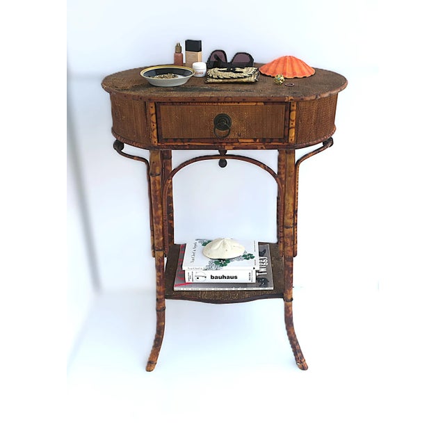 Victorian Tiger Bamboo and Wicker Hall Foyer Table For Sale - Image 4 of 12