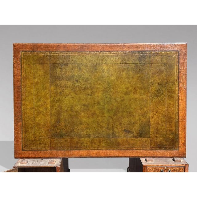 Large Antique Oak Pedestal Partners Desk, 1880 For Sale - Image 10 of 13