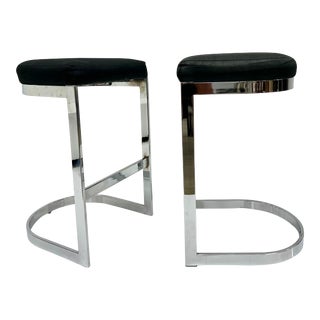 Vintage Milo Baughman Chrome Counter Stools - a Pair For Sale