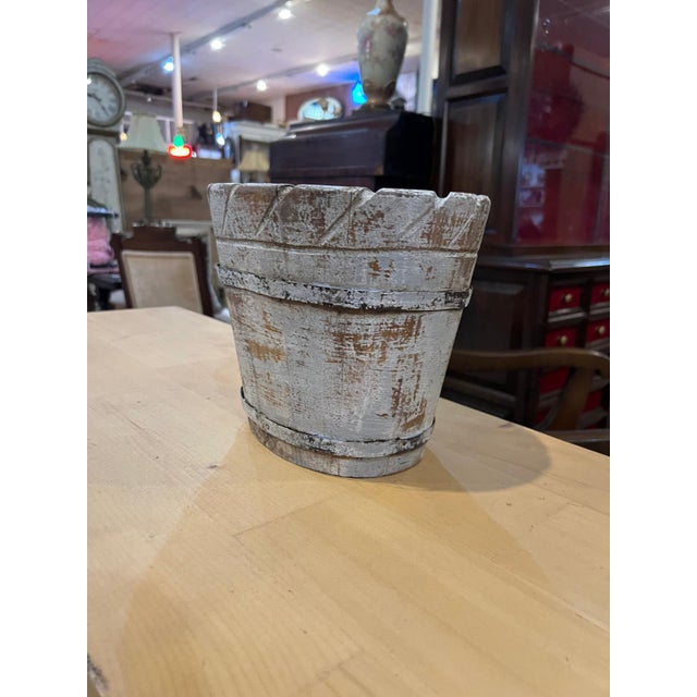 Wood Vintage Rustic Hand-Carved Wooden Planter Buckets – Pair For Sale - Image 7 of 10