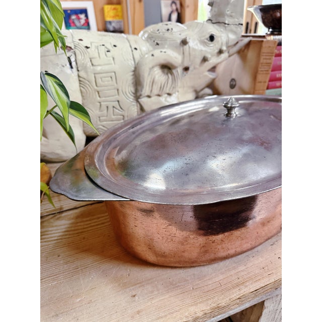 Mid-Century Modern Large Antique Copper & Nickel Lidded Roaster From the Plaza Nyc For Sale - Image 3 of 9