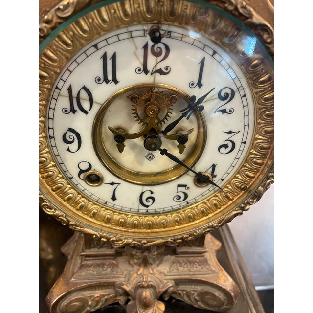 New Haven Clock Company Early 19th Century Figural Bronze and Gilt Statue by Pierre Louise Deltrier Clock by Ansonia New Haven For Sale - Image 4 of 12