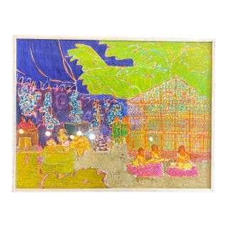 1990s Mexican Village Oil Painting by Molly Schiff For Sale