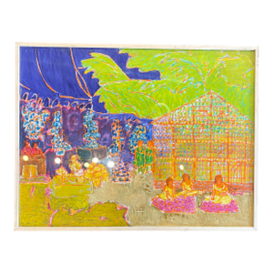 1990s Mexican Village Oil Painting by Molly Schiff