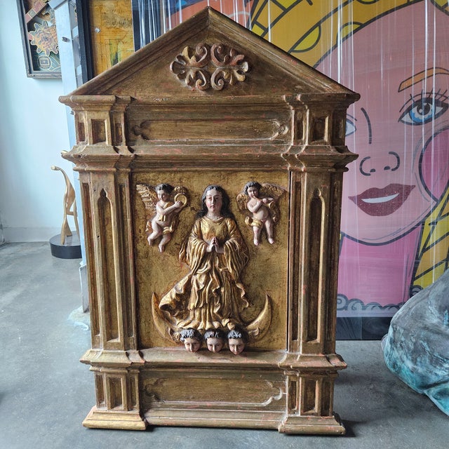 Spanish 19th Century Spanish Colonial Retablo of the Virgin For Sale - Image 3 of 11