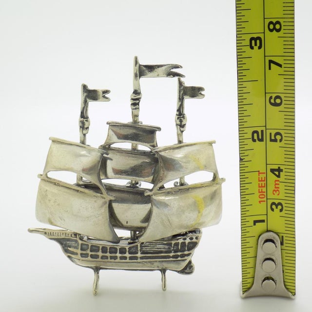 Vintage Italian Handmade Silver Vessel Sailing Ship Figurine, Tuscany, 1980s For Sale - Image 11 of 13
