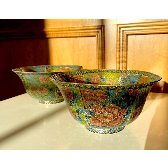 Pair of Large Chinese Cloisonné Plique-à-Jour Bowls For Sale In Atlanta - Image 6 of 12