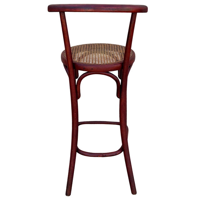 Late 19th Century Late 19th Century Vienna Secession Bent Oak & Cane Bar Stool W/ Backrest Attributed to Gebrüder Thonet For Sale - Image 5 of 8