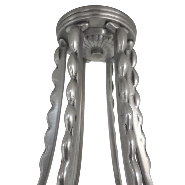 Small Art Deco Six Sided Glass and Aluminum Chandelier For Sale - Image 14 of 17