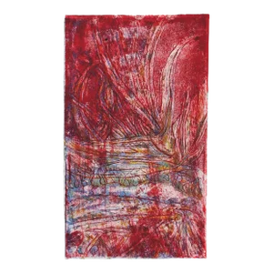 Vintage Abstract Red & Blue Botanical Etching