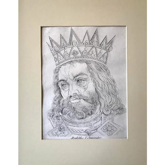 Original antique etching of Rudolf I, Holy Roman Emperor by William Blake. Etching on hand laid paper picturing a bust...
