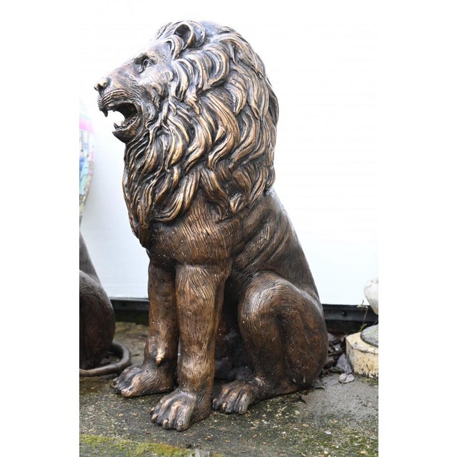 Bronze Lion Gatekeeper Statues Guard Casting Lions, Set of 2 For Sale - Image 4 of 11