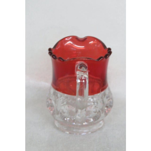 Us Glass Kings Crown Thumbprint Saw Tooth Cranberry Ruby and Clear Creamer For Sale - Image 4 of 12