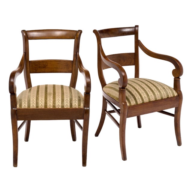 Pair of French Restoration Solid Walnut Armchairs, Rhône Valley, Circa 1820 For Sale