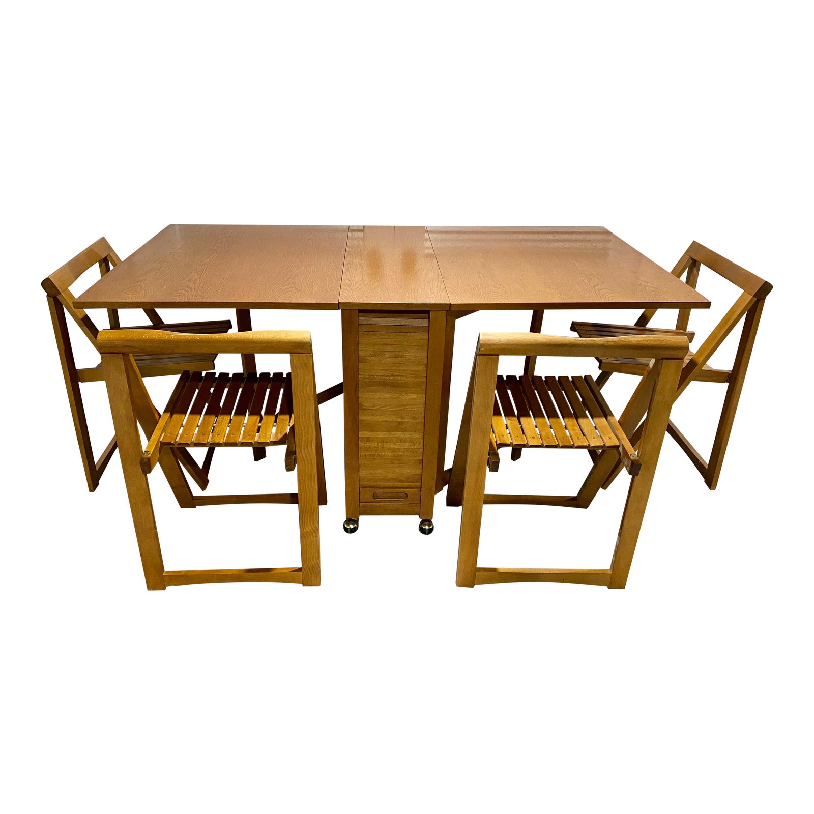Vintage MidCentury DropLeaf Table on Casters With 4 Hideaway Chairs