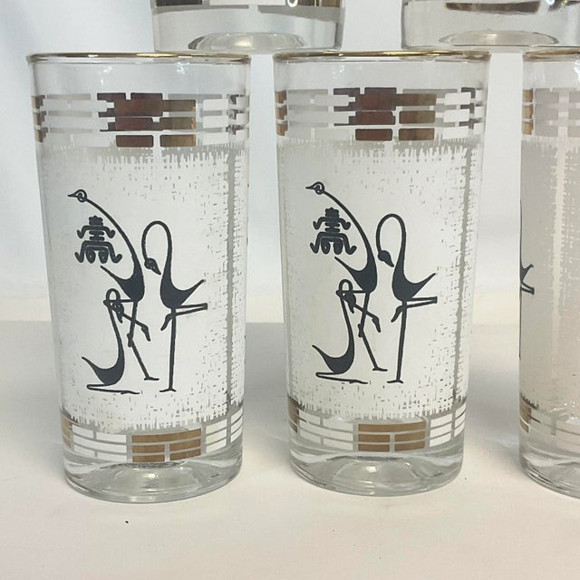 Mid-Century Boho Chic Abstract Flamingos Glassware - Set of 5 For Sale - Image 4 of 10