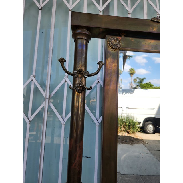 American Vintage Brass Hall Tree With Mirror and Console For Sale - Image 3 of 7