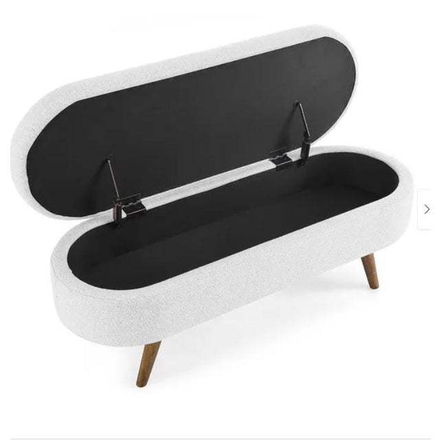 2020s Contemporary Plush Off-White Boucle Ottoman/Wood Legs For Sale - Image 5 of 5