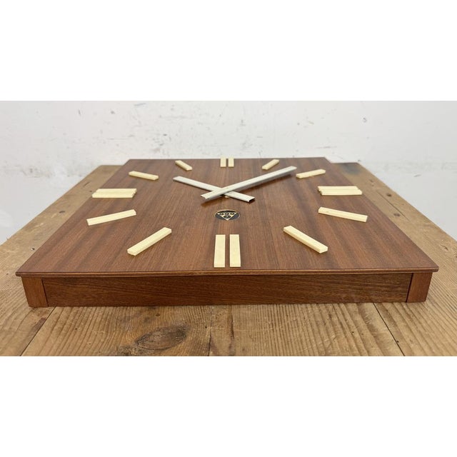 Brown Vintage Brown Wooden Wall Clock from Pragotron, 1980s For Sale - Image 8 of 16