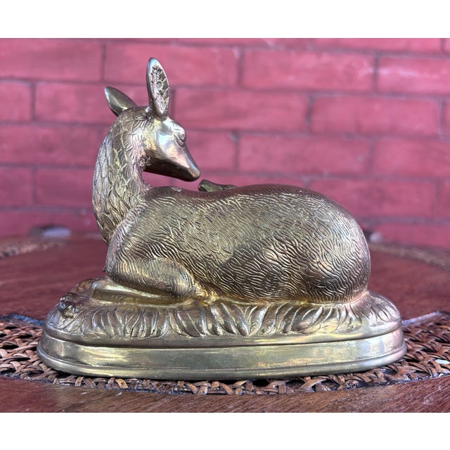 Vintage Hollow Cast Brass Doe and Fawn Sculpture For Sale In Kansas City - Image 6 of 7