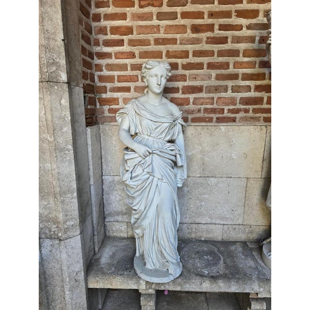 Large 19th century terracotta 122 cm large white painted terracotta depicting a lady with a letter and a mask in her hands...