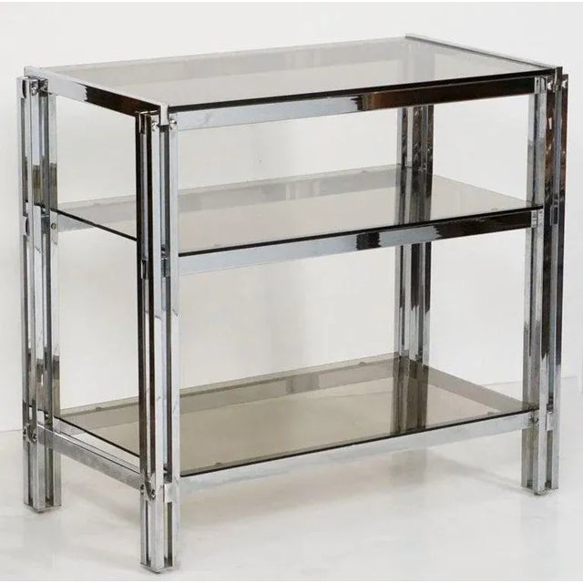 Mid-Century Three-Tier Console Table of Chrome and Smoked Glass From France For Sale - Image 11 of 13