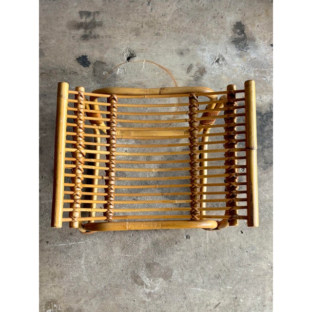Franco Albini Vintage Coastal Franco Albini Style Rattan and Cane Stool, 1960s, Italy For Sale - Image 4 of 8