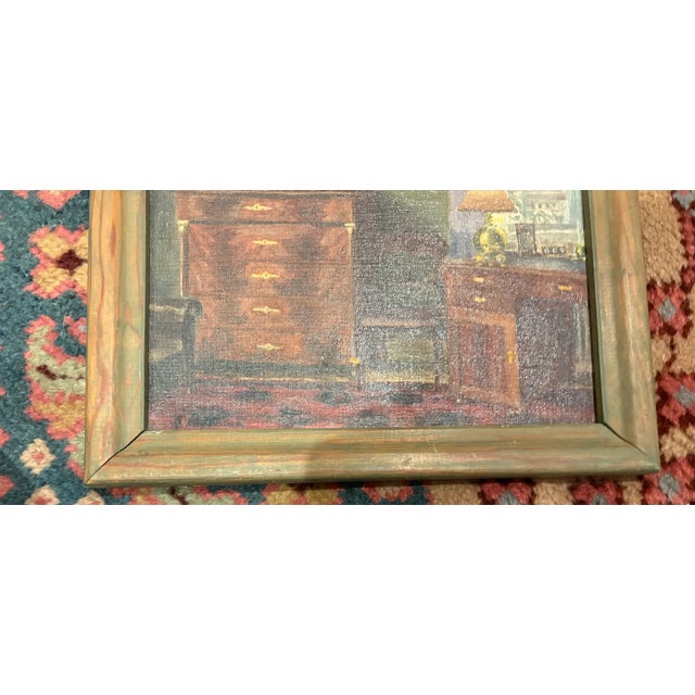 1950s Vintage European Interiors Painting in Jewel Tone Colors, Framed For Sale - Image 5 of 7