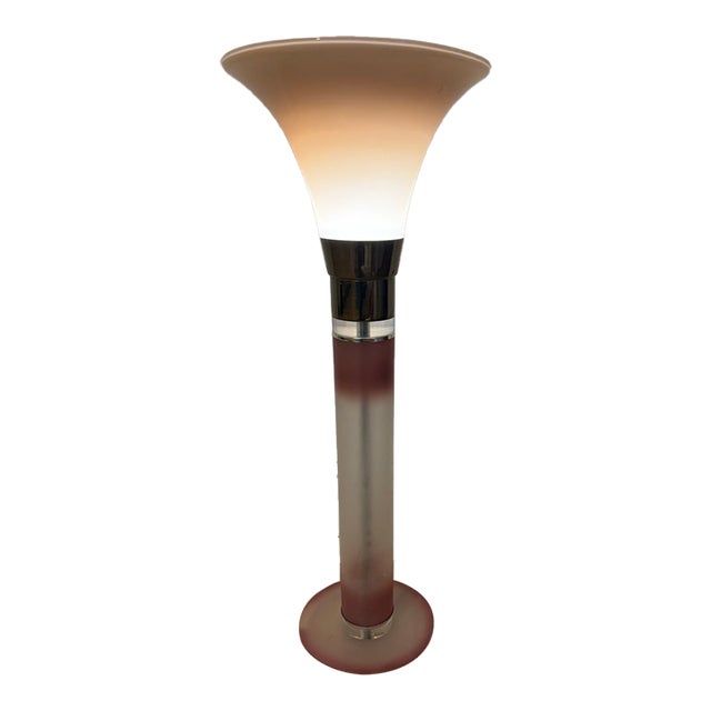 1980 Frosted Lucite Pink Torch Table Lamp For Sale