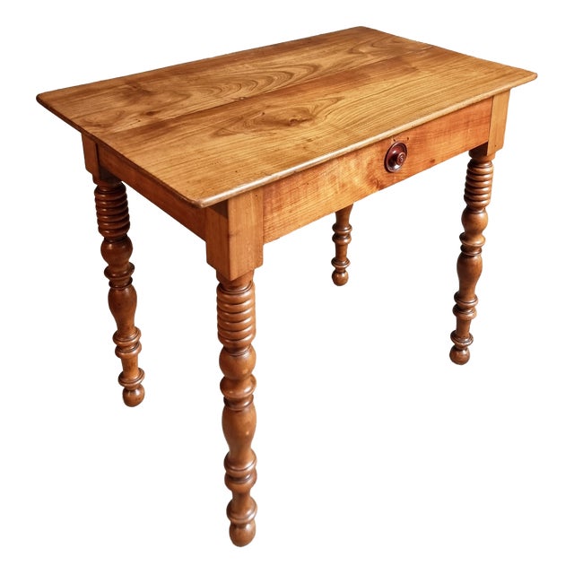 Antique French Walnut Writing Table with Drawer, 1900s For Sale