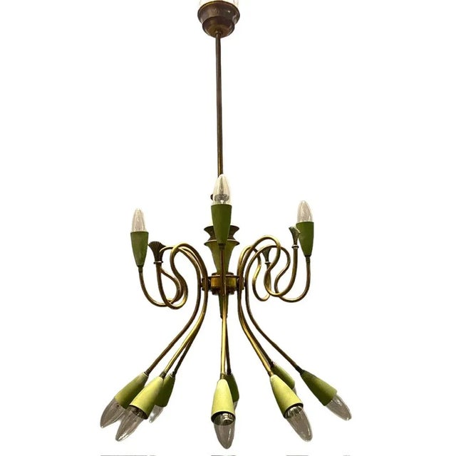 Italian Bronze Chandelier from Stilnovo, 1950s For Sale - Image 10 of 10