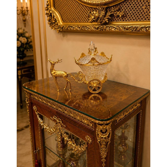 Late 19th Century Louis XVI Mahogany Vitrine Cabinet | French Curio Display Cabinet | Gilt Bronze Ormolu Showcase For Sale - Image 5 of 5