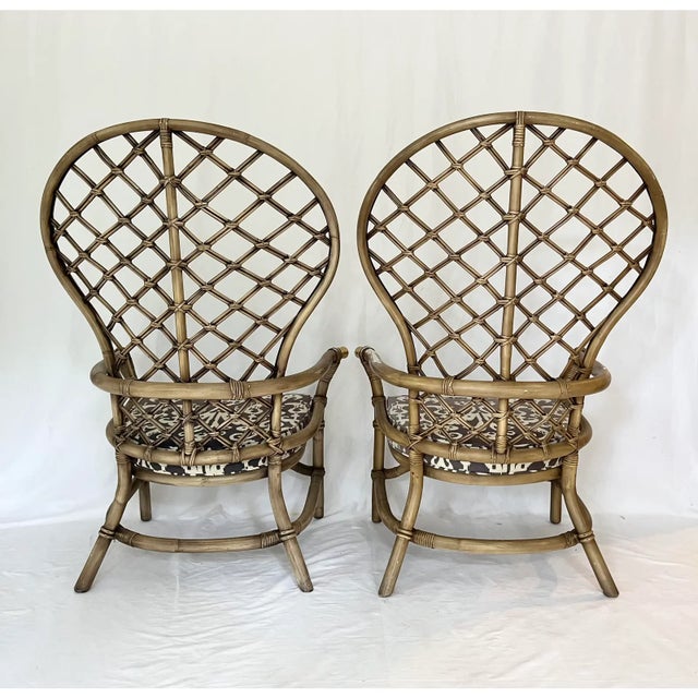 Vintage Fan Back Peacock Rattan Chairs Attributed to Ficks Reed ~ a Pair For Sale - Image 10 of 11