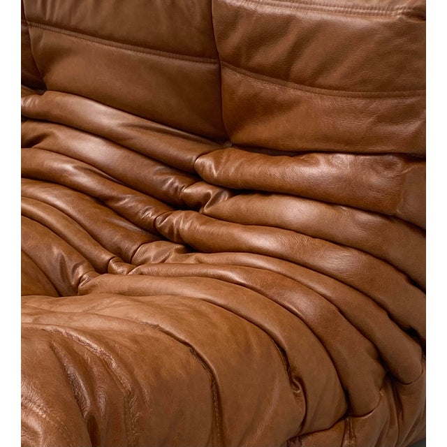 Ligne Roset French Togo T3-Seater Sofa in Cognac Leather by Michel Ducaroy for Ligne Roset For Sale - Image 4 of 14